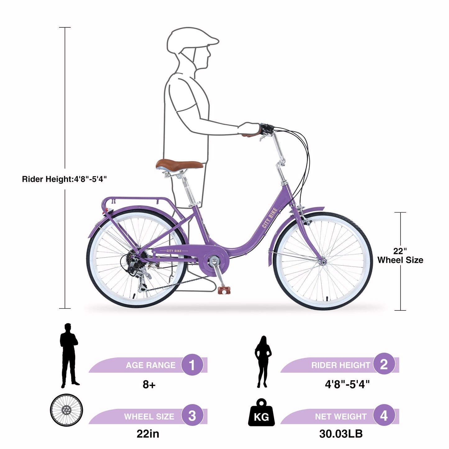 22" Girls Bike 7 Speed Aluminium Alloy Frame Kids Bicycle Cruiser Bike for Girls Women Ages 8+, Purple