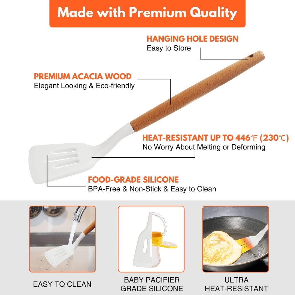 Silicone Turner Spatula Set, 2 Pack Flexible Extra Large Silicone Slotted Turners for Non-Stick Cookware, Heat Resistant Kitchen Cooking Utensils for Frying and Flipping