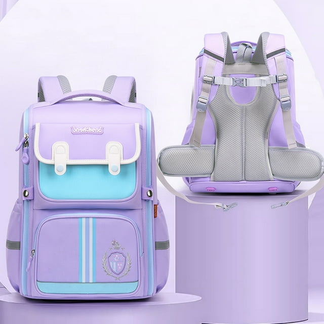 Elementary School Backpack for Girls, Large Lightweight Kids School Bag Waterproof Wide-open Bookbag for Children, Purple