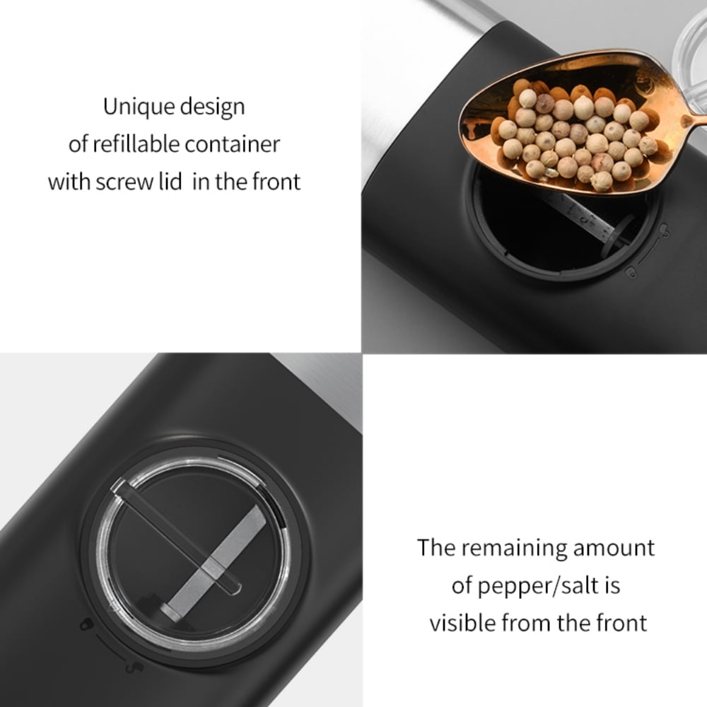 Rechargeable Electric Salt and Pepper Grinder Sets with Charging Base, Stainless Steel Pepper Grinder with Rechargeable Batteries, Salt Grinder with Adjustable Coarseness