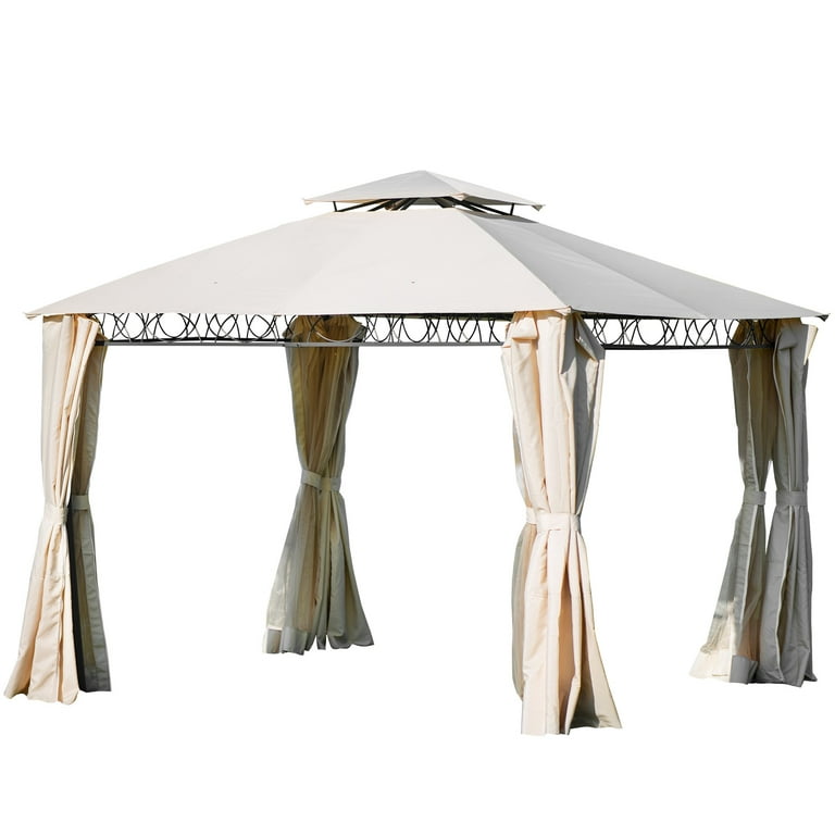Double Tiered Grill Gazebo - 10 Ft x 11Ft Outdoor BBQ Pop-Up Canopy Tent with UV Protection & Mesh Netting for Patio Garden Backyard, Beige
