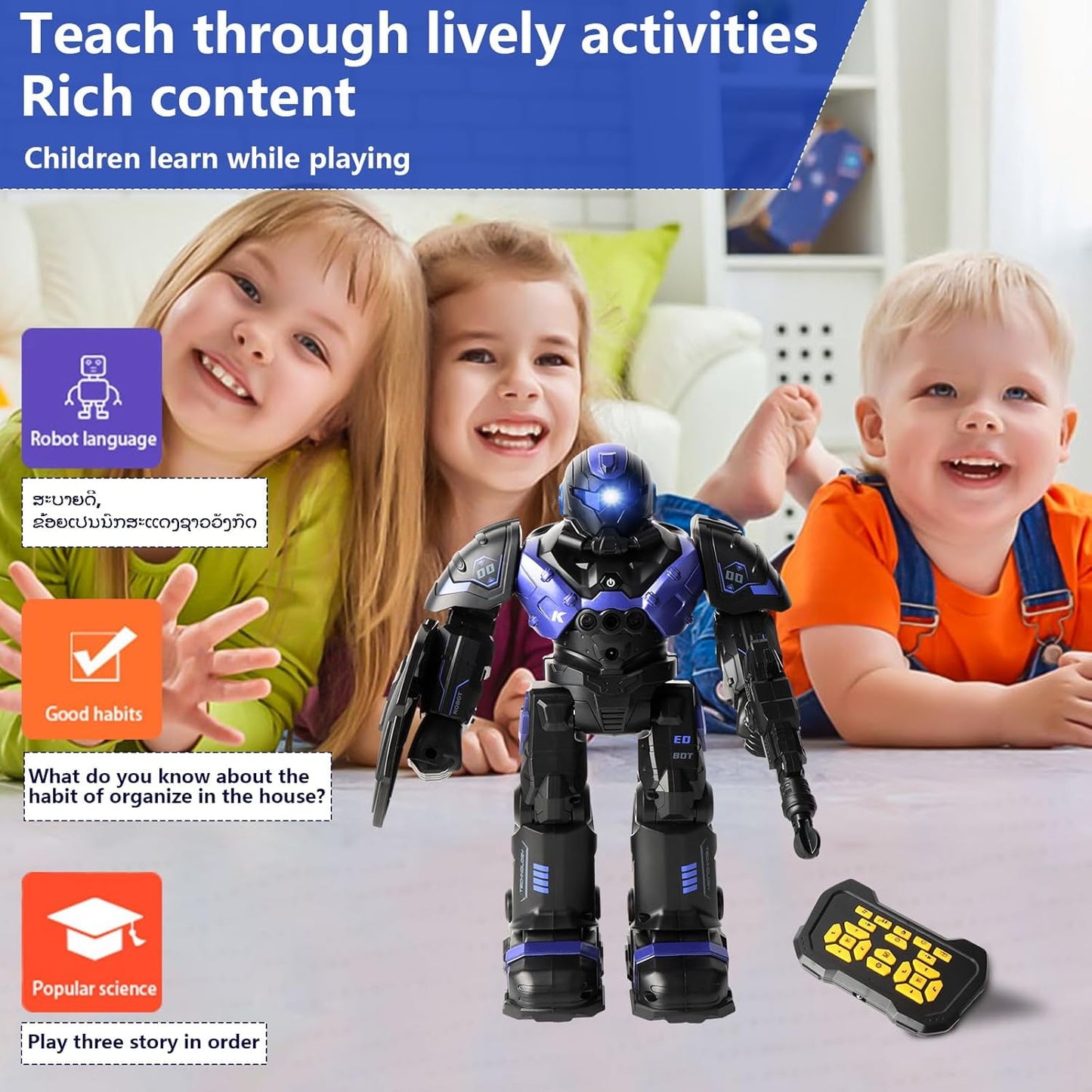 RC Robot Toys for Kid, Gesture Sensing Remote Control Rechargeable Intelligent Programmable Robot , Dancing, Singing ,Educational Learning for Boys Ages 7-14 Christmas Birthday Gifts