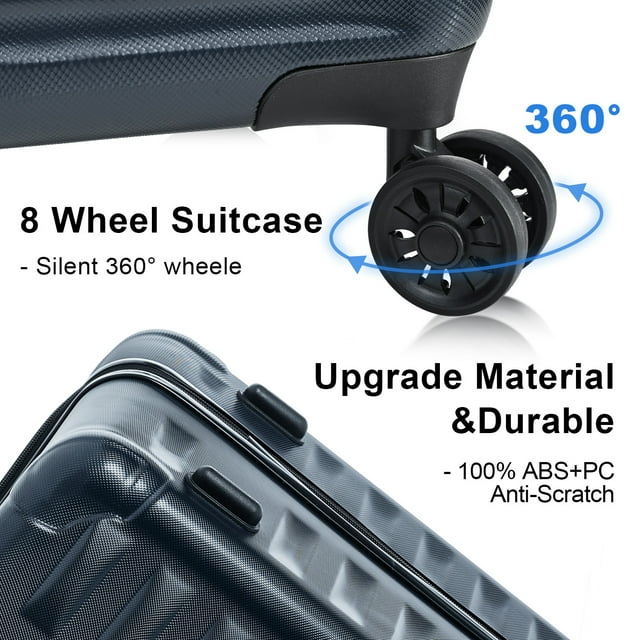 3 Piece Luggage Sets, Hard Shell Luggage Suitcase Set with Spinner Wheels and TSA Lock, Carry-on Checked Luggage Set for Travel Trips Business, 22in, 24in, 28in, Black