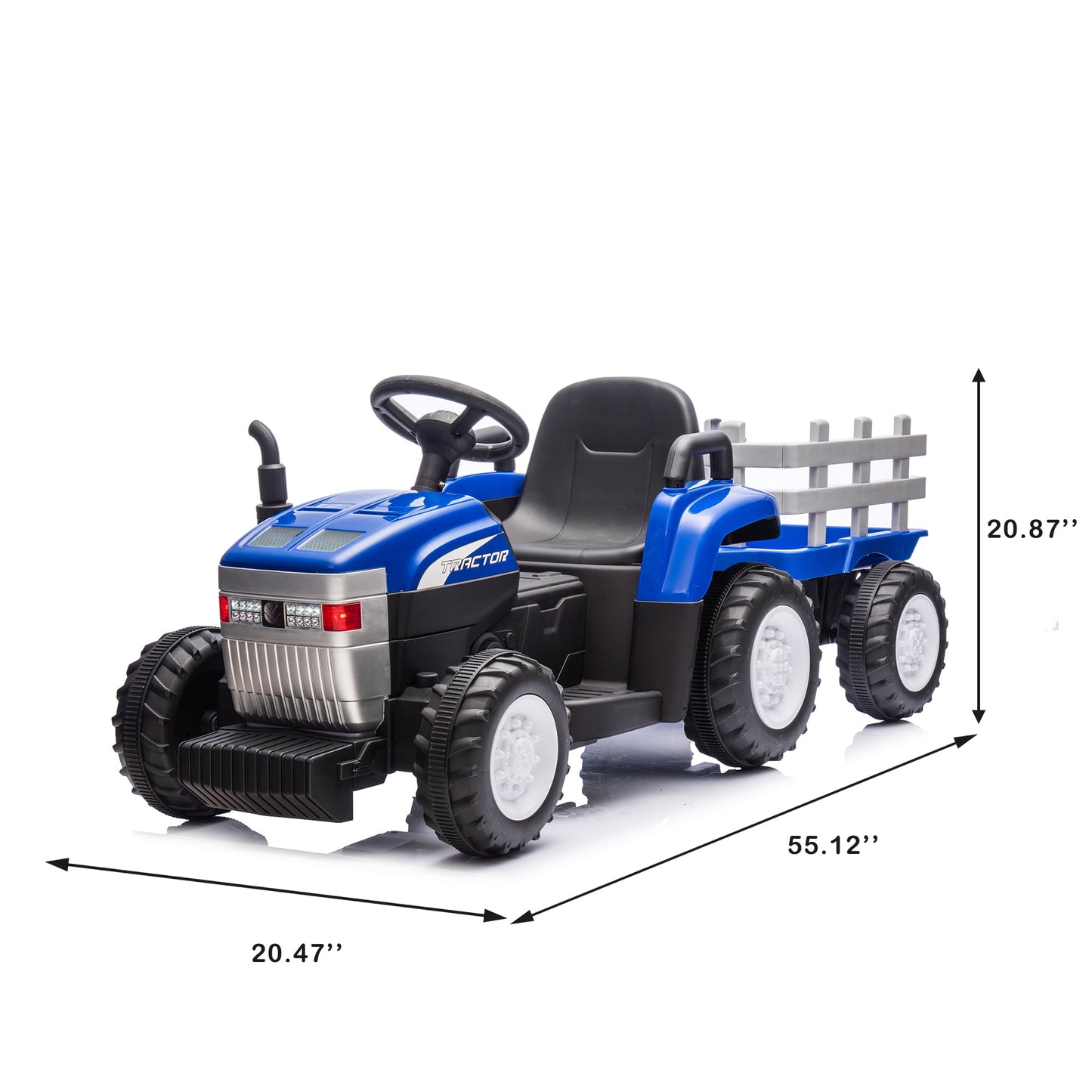 12V Ride on Toys Remote Control Electric Kids Ride on Tractor with Trailer LED Headlights for Toddlers Boys Girls Ages 3-6, Blue