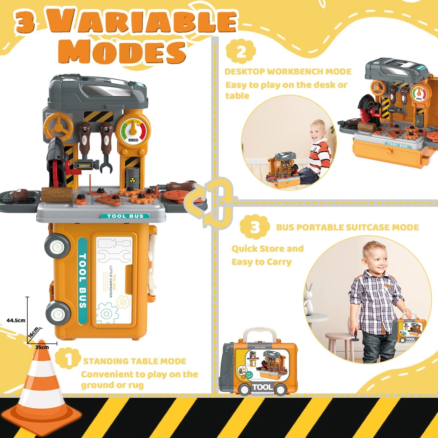 Kids Tool Set Pretend Play Tool Toy for Boys, Construction Workbench with Tool Box for Toddlers Kids Ages 3+, 39 Pcs