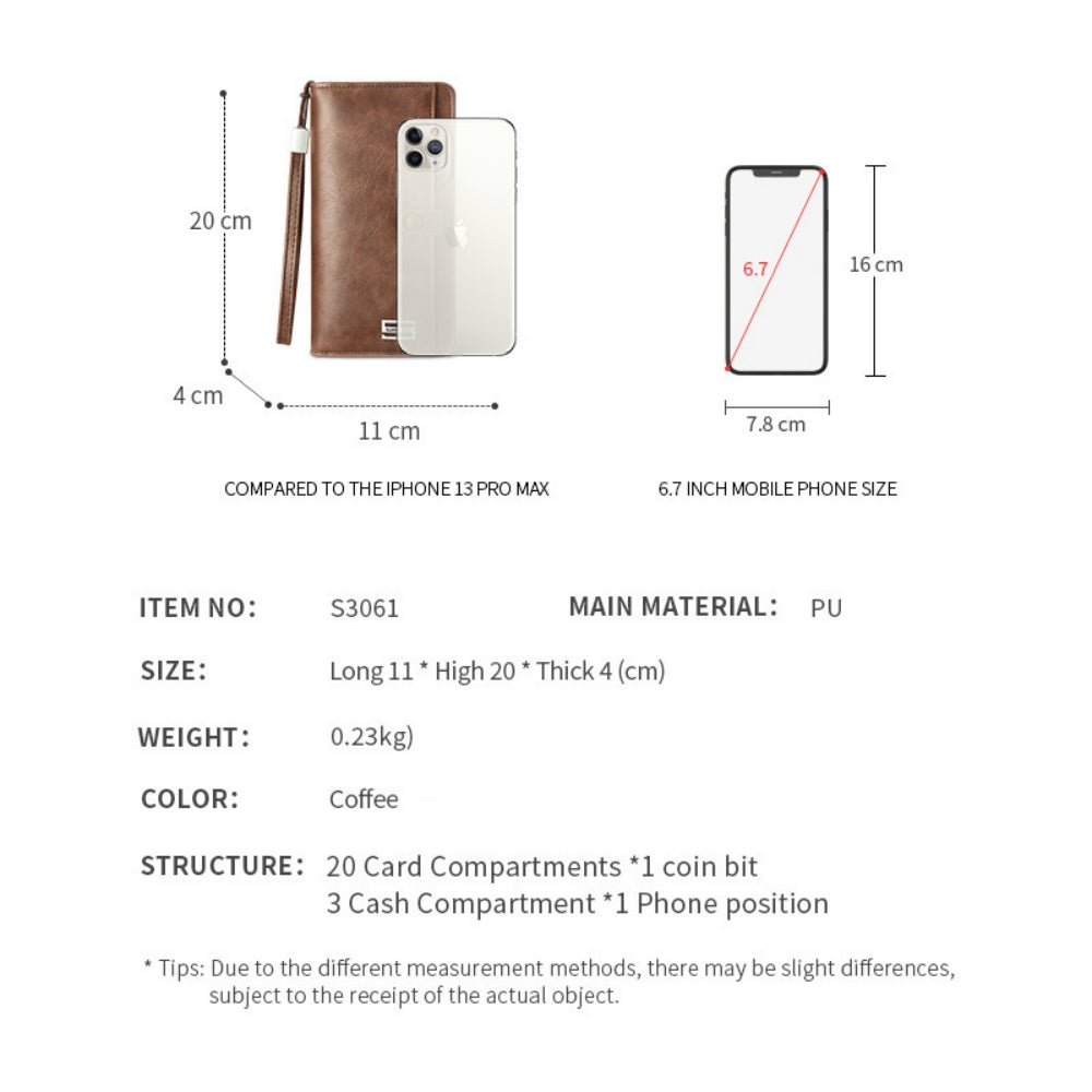 Tyethy Long Wallet for Men, Large Capacity Zipper RFID Blocking Leather Wallet Multifunctional Passport Wallet with Removable Card Holder for Business Travel, Brown