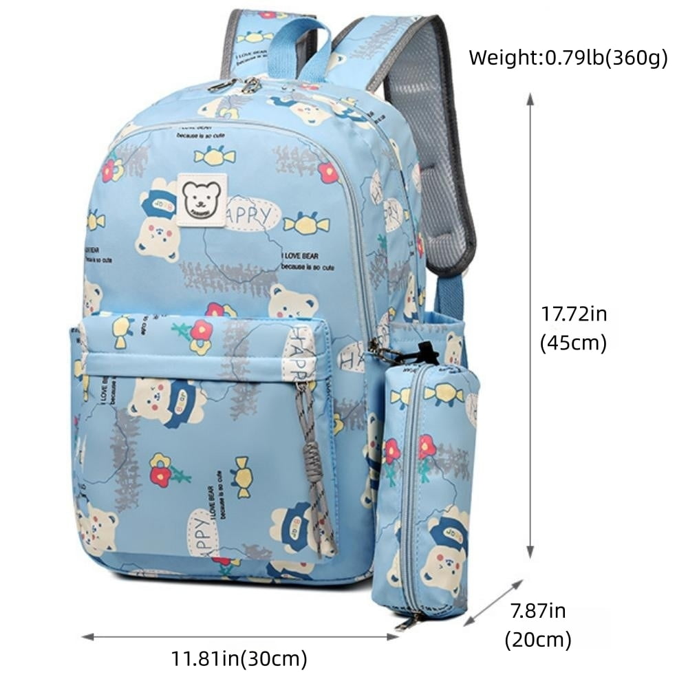 Kids School Backpack Cartoon Printed School Bag with Pencil Case for Girls, 17" Laptop Backpack Bookbags Travel Daypack for Students, Blue