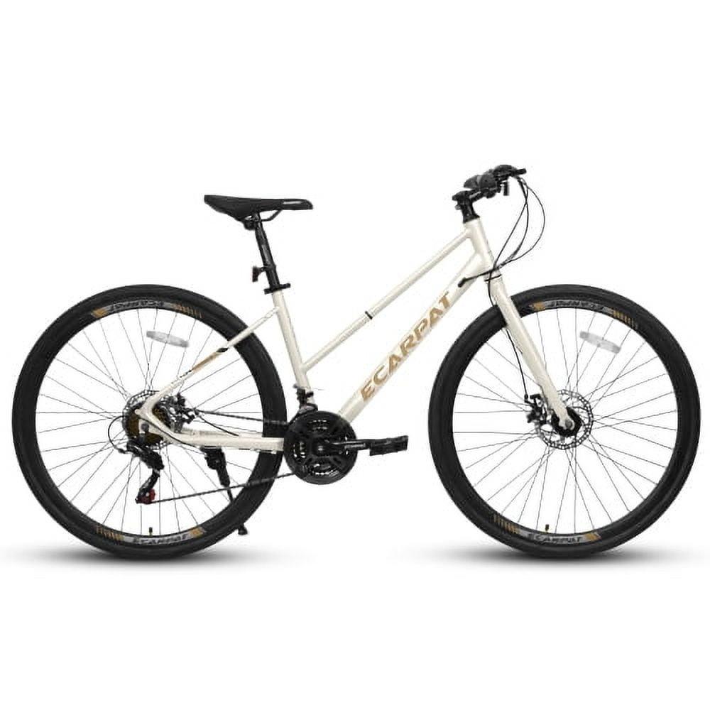 700C Road Hybrid Bike for Adult , 21-Speed Road Bike Road Bicycle Carbon Steel Frame, Dual-Disc Brakes, White
