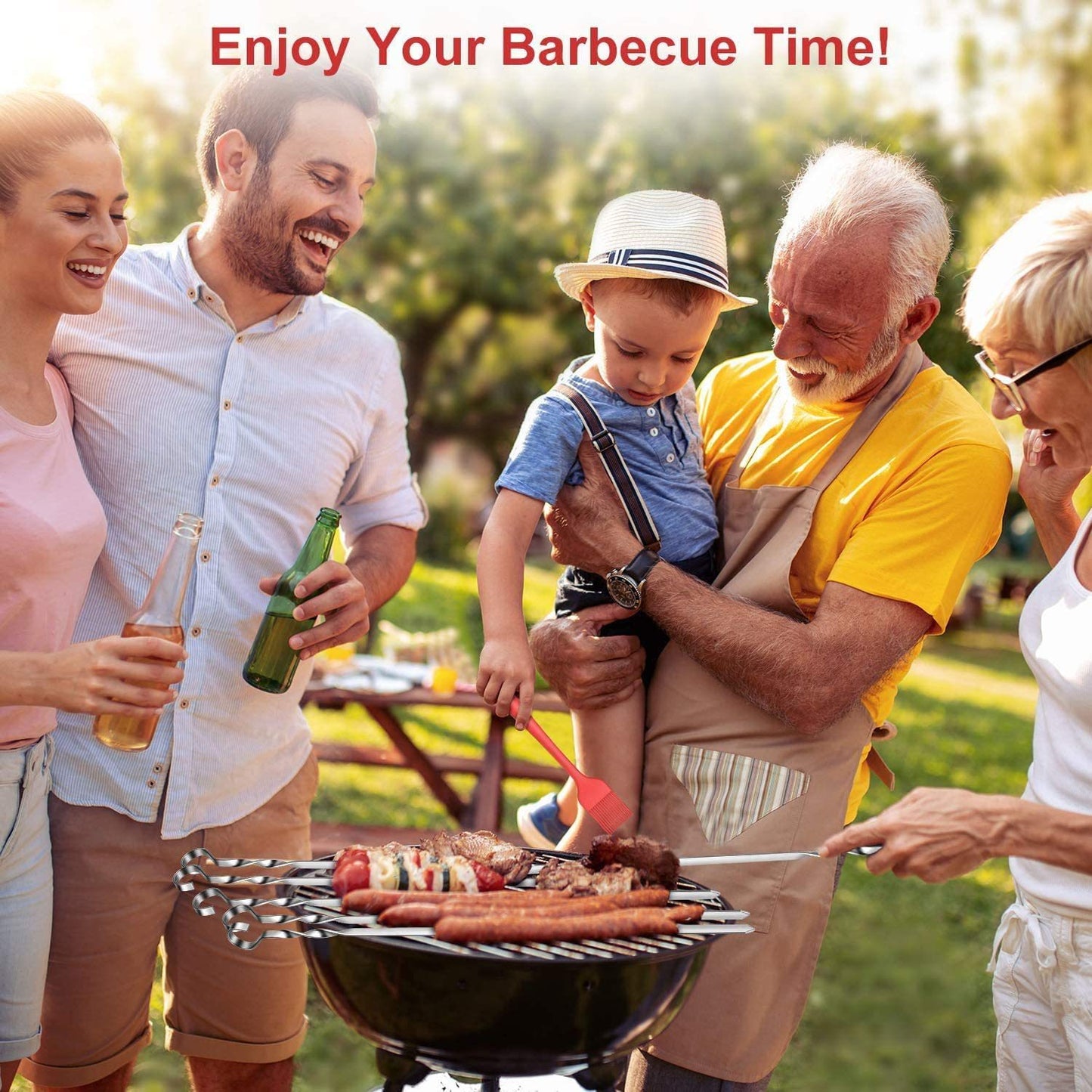 Tyethy BBQ Skewers Set of 16, 14" Long Stainless Steel Reusable Roasting Sticks Grilling Skewers Set for Meat Shrimp Chicken Vegetable