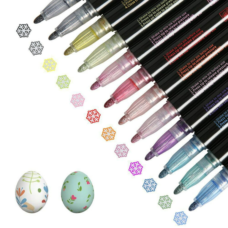 Double Line Outline Markers, 12 Colors Super Squiggles Metallic Markers Pens Self-Outline Writing Drawing Pens for Party, Birthday Greeting, DIY Art Crafts