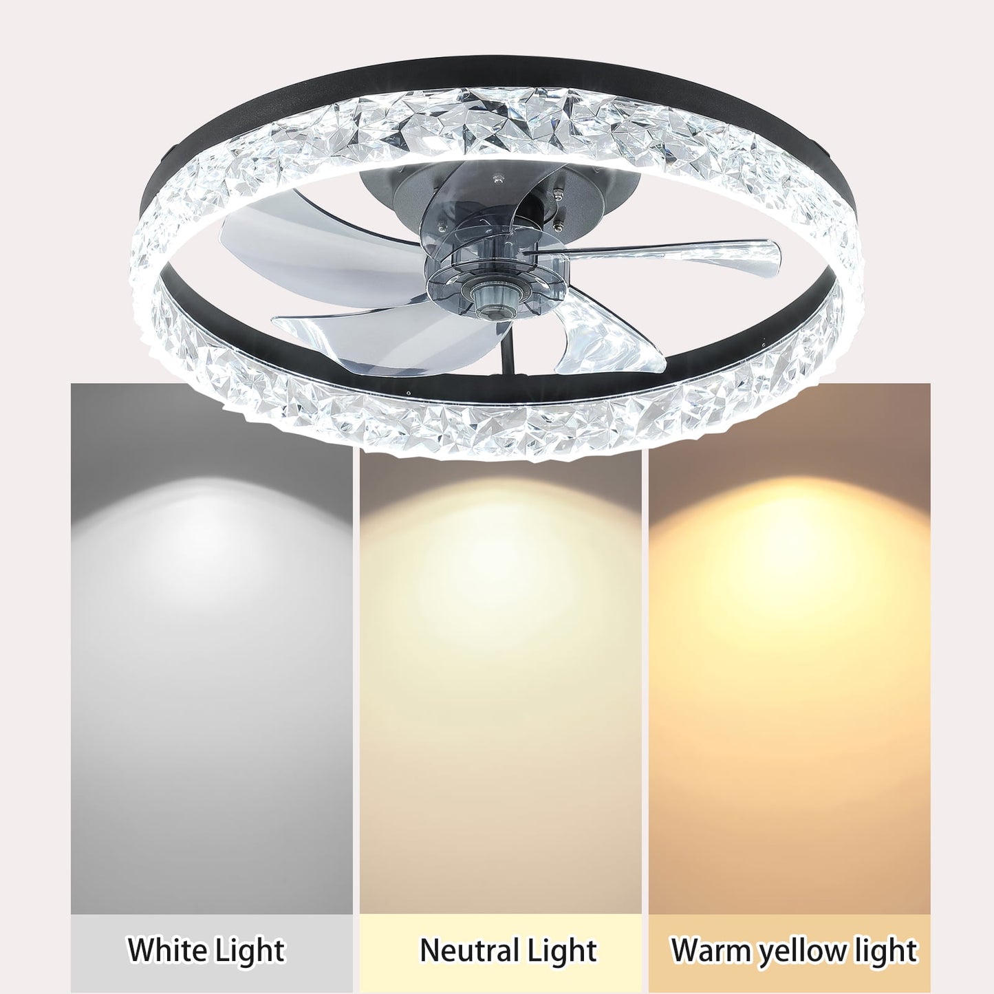 19.8" Ceiling Fan with Lights Remote Control, Modern Flush Mount Ceiling Fan with Dimmable LEDs, Low Profile Fan with Reversible Blades for Bedroom Living Room Kitchen