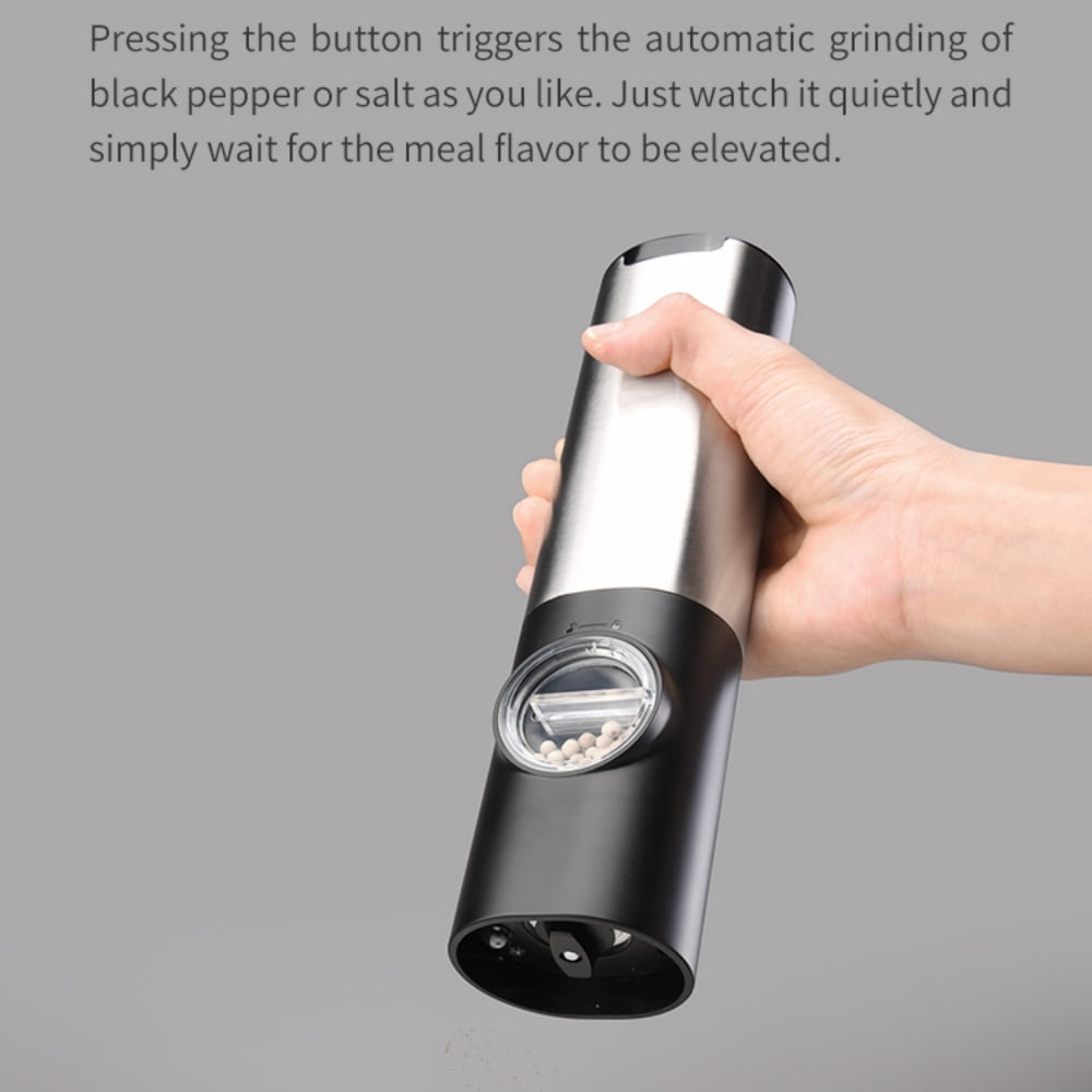 Electric Salt and Pepper Grinder Set with Charging Base, USB rechargeable 2 Pack Adjustable Coarseness Automatic Electronic Spice Mill Shakers with LED Light