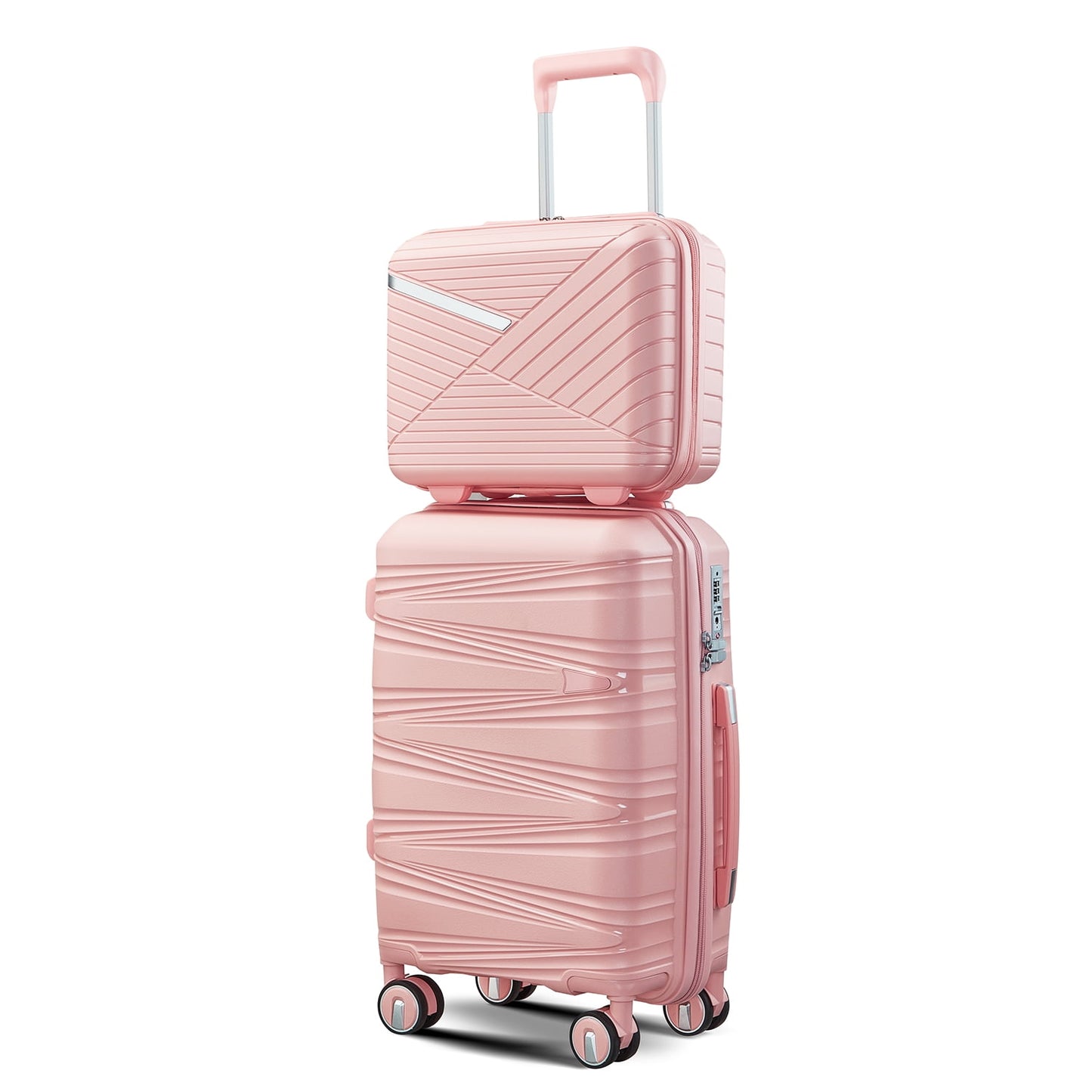 4 Pieces Luggage Set PP Hard Shell Lightweight Suitcase Set Expandable Luggage Suitcase with TSA Lock Spinner Wheels for Men Women, Pink