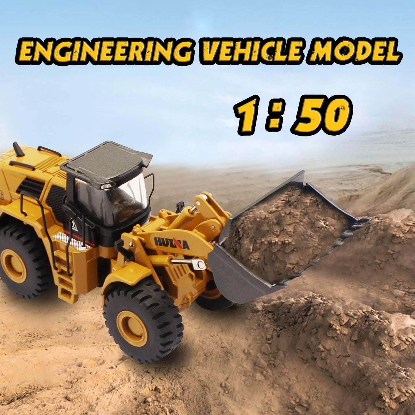 1/50 Scale Alloy Construction Bulldozer Toys, Metal Construction Vehicles Loader Machine Model Toy for Kids 6+