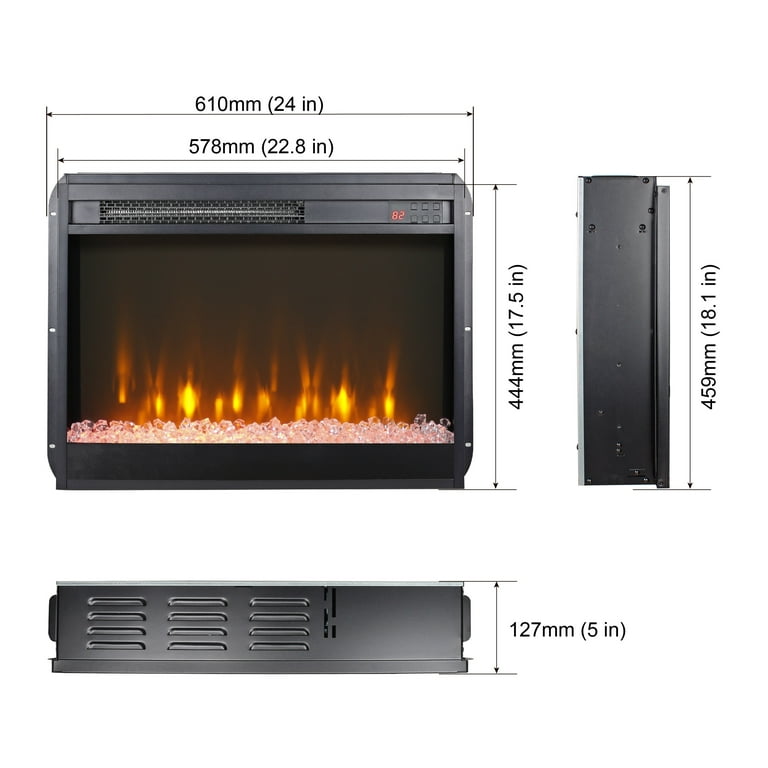 Fireplace TV Stand, 60" Entertainment Center with 23" Electric Fireplace, Farmhouse TV Stand Industrial Media Console with Sync Colorful LED Lights, Wood Brown
