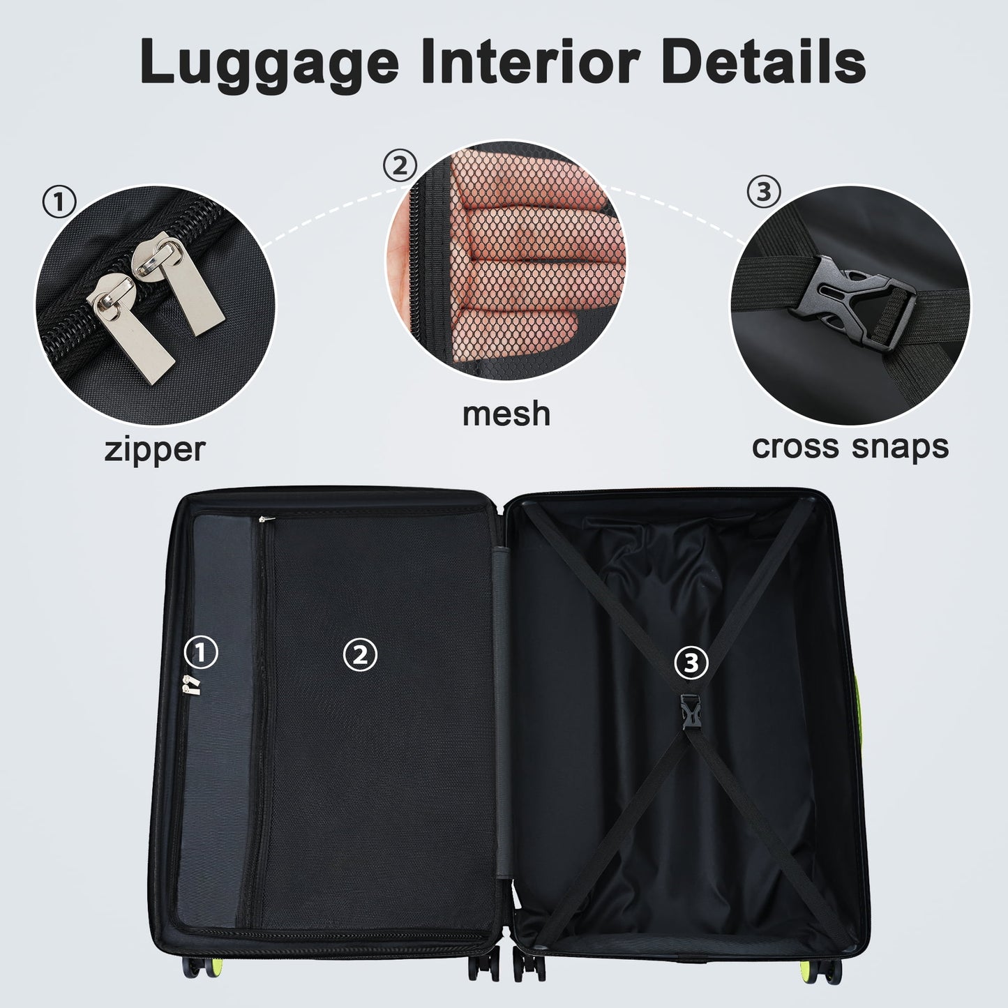 3 Piece Hardside Luggage Set with Spinner, TSA Lock , 20" 24' 28" ,Brown Contrast Color