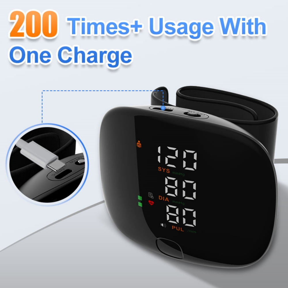 Blood Pressure Monitor with Speaker, Rechargeable Wrist Blood Pressure Monitor Kit with Large LED LCD Display for Home Use