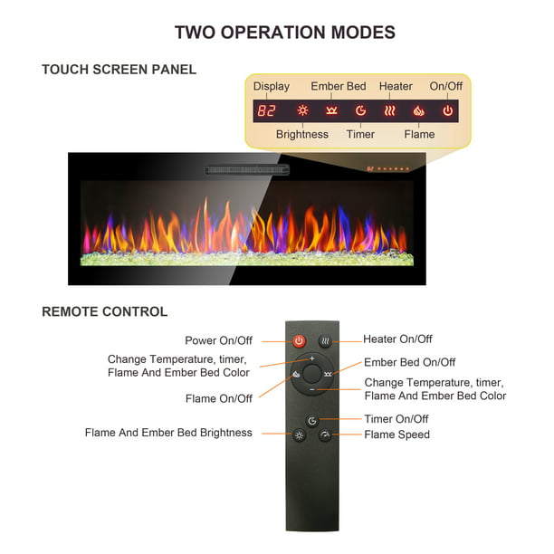 Electric Fireplace, 60" Recessed and Wall Mounted Electric Fire Place Heater, 1400W Ultra Thin Linear Fireplace with Timer, Remote Control, Adjustable Flame Color