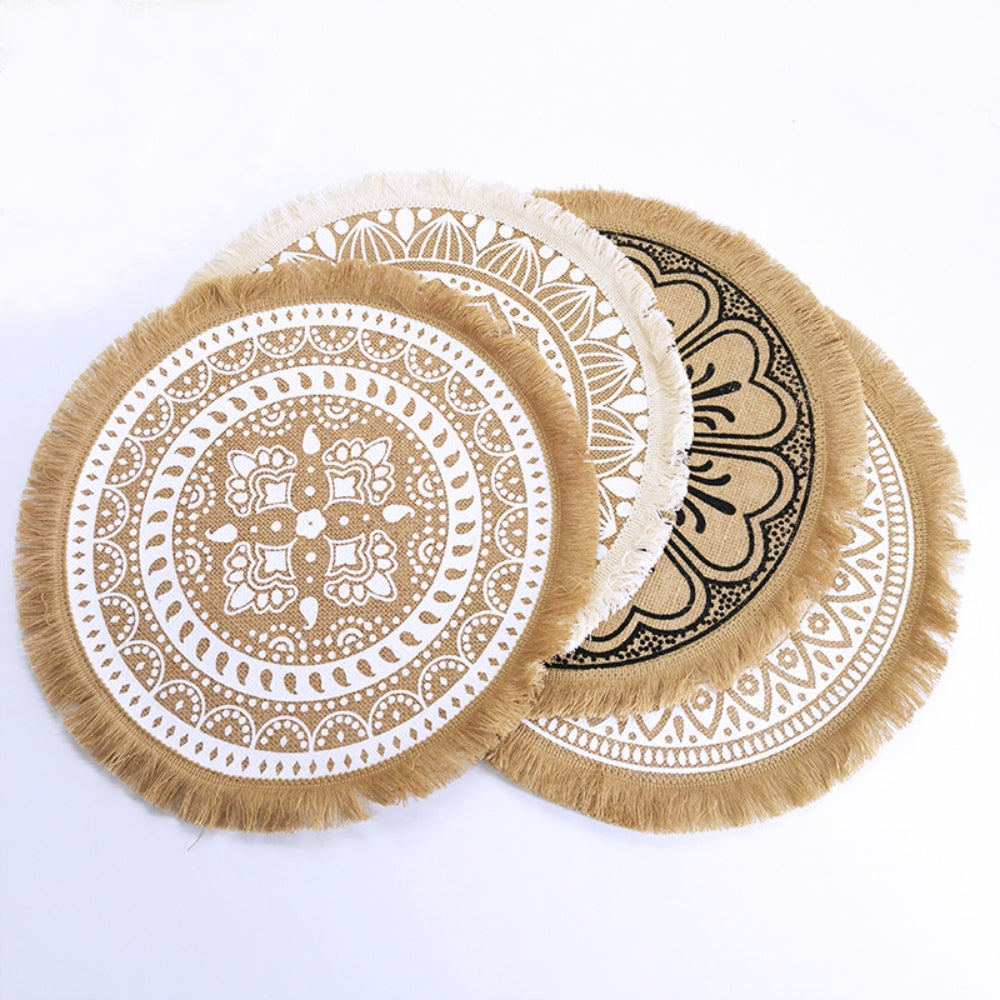 Round Placemats Set of 4 for Dining Table, 15" Hand-woven Heat Resistant Anti-Slip Heat Table Mats, Waterproof Washable Decorative Boho Table Mats for Banquets and Special Events