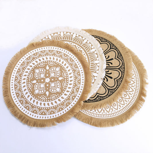 Round Placemats Set of 4 for Dining Table, 15" Hand-woven Heat Resistant Anti-Slip Heat Table Mats, Waterproof Washable Decorative Boho Table Mats for Banquets and Special Events