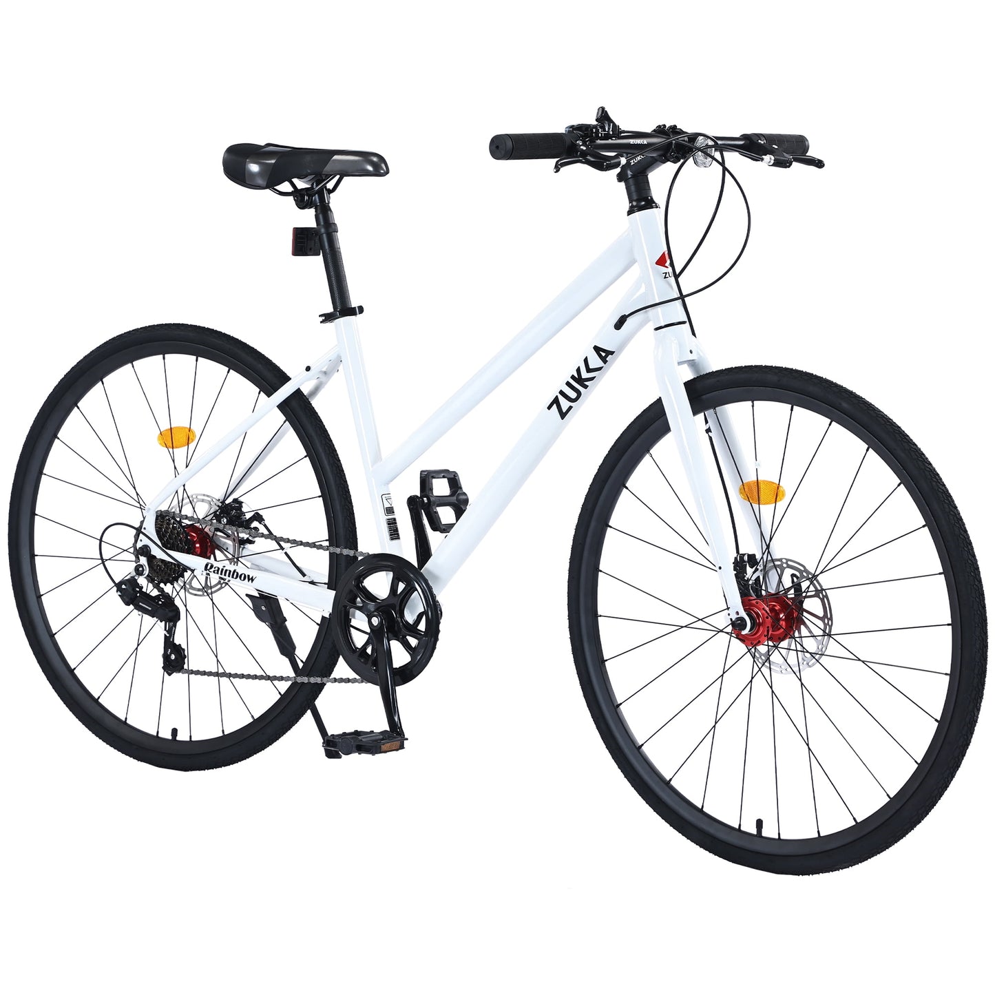 700C Hybrid Bikes 7 Speeds Steel Frame Road Bike Adult City Bicycle with Dual Disc Brakes for Men Women, Light Blue