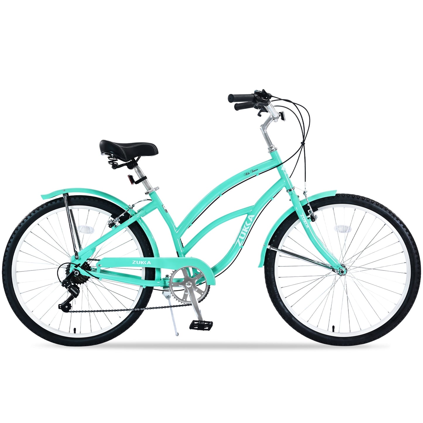 26" Women's Beach Cruiser Bike Steel Frame Bicycle, Shimano 7-Speed Urban Lady Comfort Bike, Blue