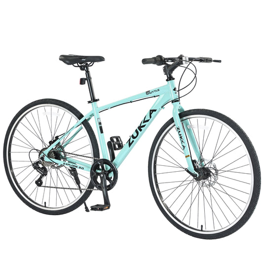 Adults Hybrid Bike 700C 7 Speeds Road Bike Aluminum Frame City Bicycle for Men Women, Light Green