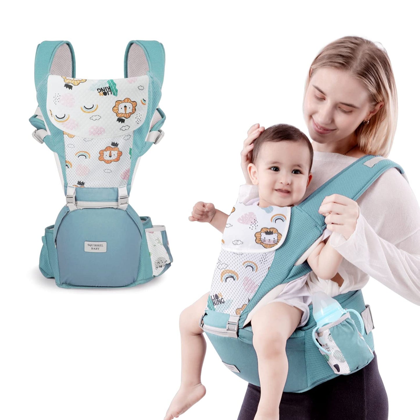 Baby Carrier 6-in-1 Ergonomic Infant Carrier, Soft Baby Holder Carrier with Hip Seat & Hood for Newborn Dad Mom, Front and Hip Carrier, Green