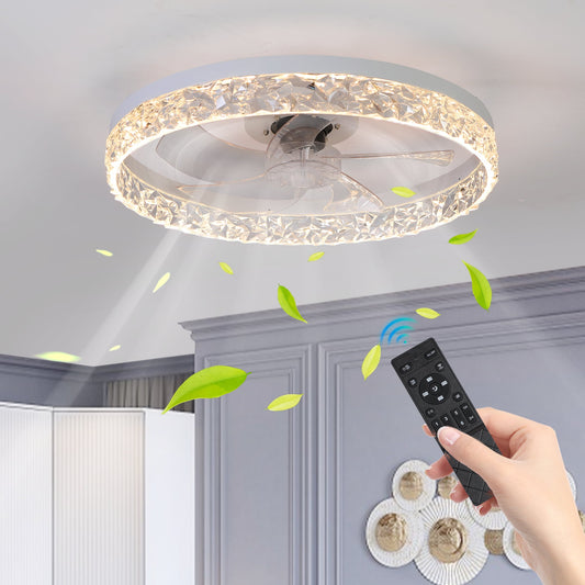 Baprem Ceiling Fan with Light Remote Controls Dimmable LED Chandelier 6-Speeds Quiet Flush Mount Ceiling Fan for Living Room Bedroom Dining Room