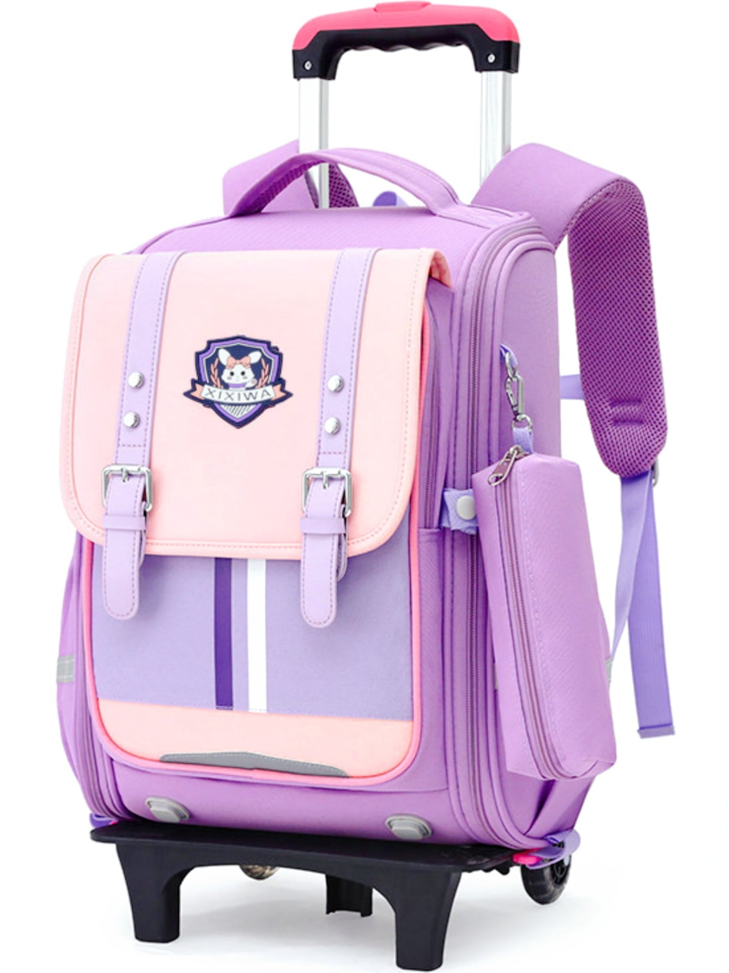 Baprem Girls Rolling Backpacks for School Elementary, Cute Trolley School Bag Bookbag Kids Backpack for Girls with 6 Wheels, Purple