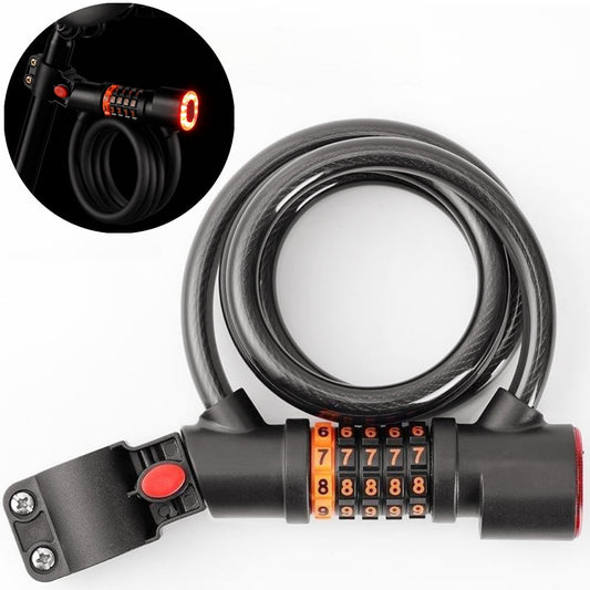Bike Cable Lock with Combination, 4 Ft 5-digit Resettable Bicycle Cable Lock with Tail Lights and Mounting Bracket for Bikes and Scooters