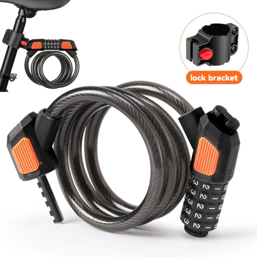 Bike Lock with Combination Bicycle Cable Lock 4 Ft 5 Digital Resettable Bike Locks with Mounting Bracket for Cycling Outdoors