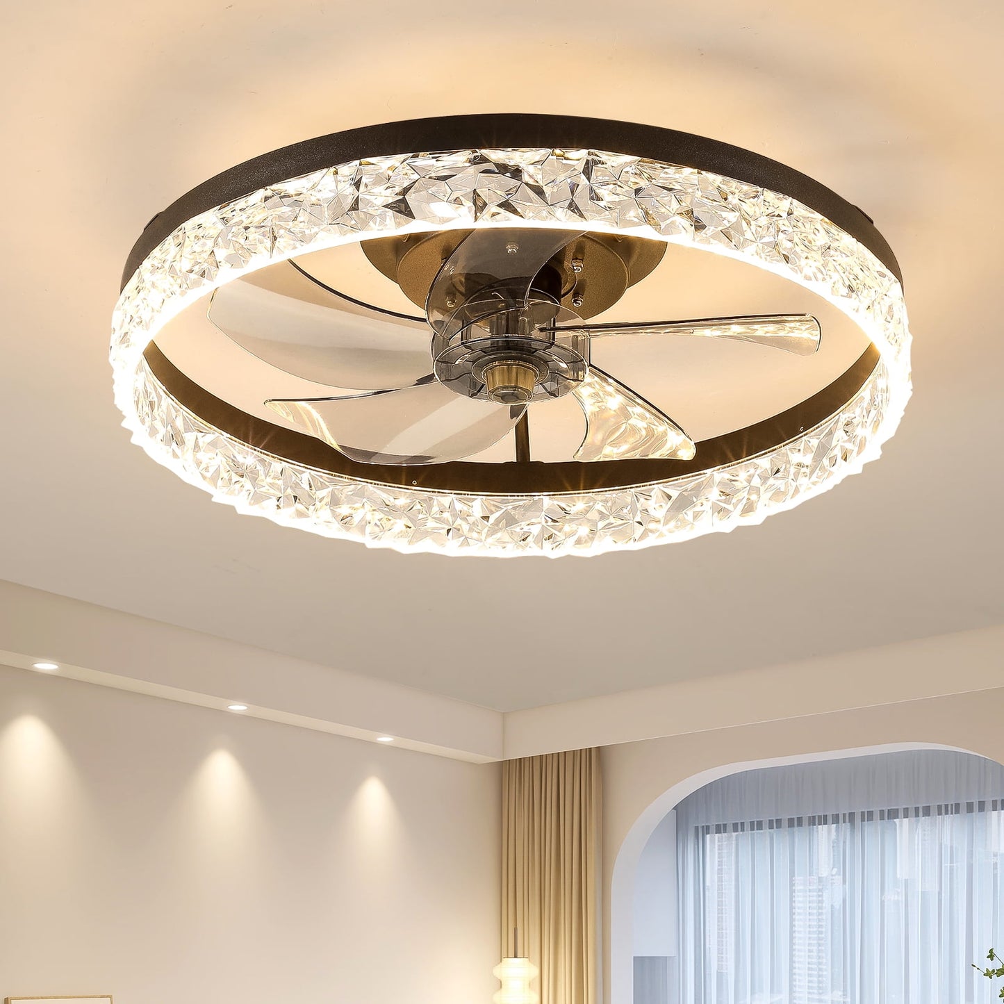 19.8" Ceiling Fan with Lights Remote Control, Modern Flush Mount Ceiling Fan with Dimmable LEDs, Low Profile Fan with Reversible Blades for Bedroom Living Room Kitchen
