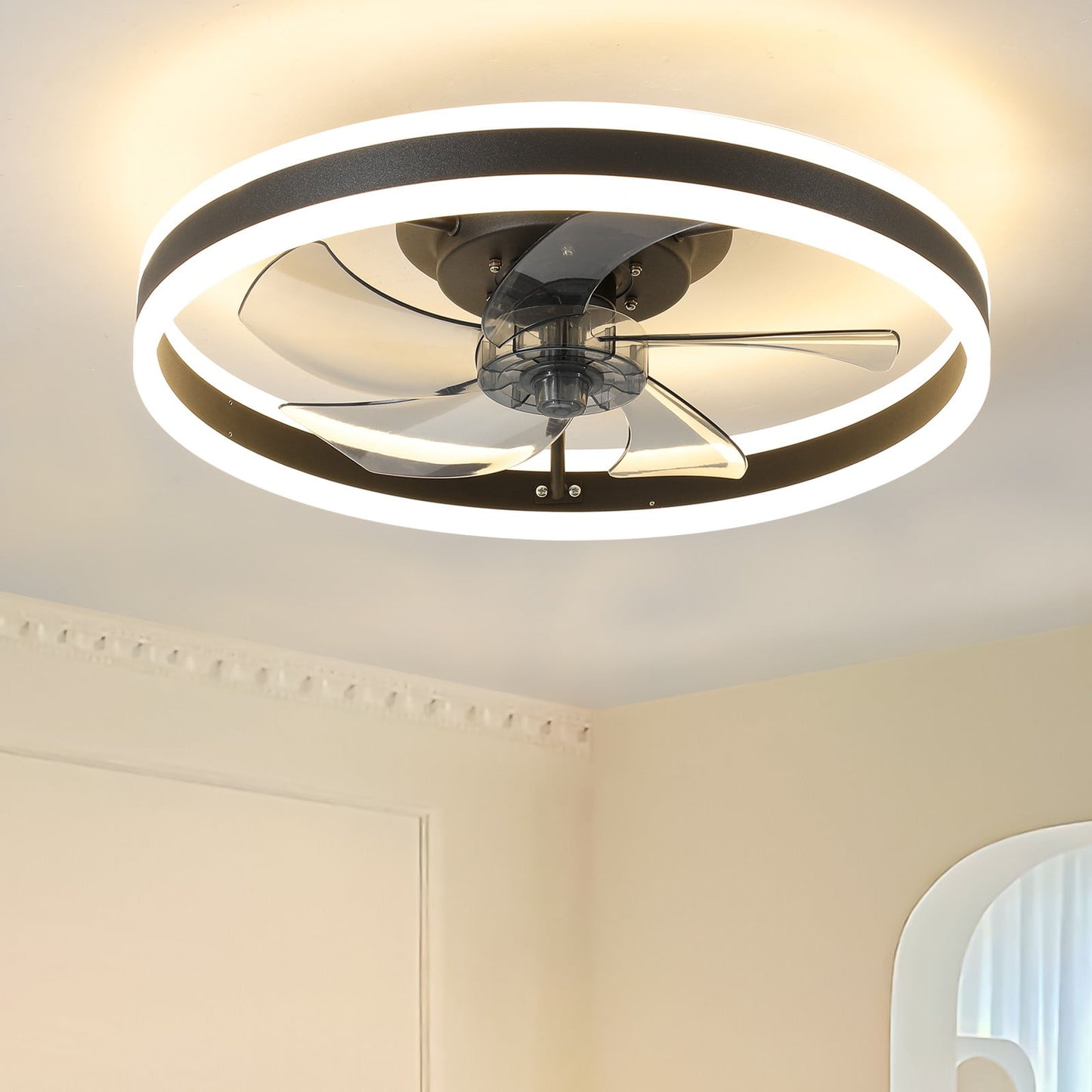 19.8" Ceiling Fan with Lights Remote Control, Modern Flush Mount Ceiling Fan with Dimmable LEDs, Low Profile Fan with Reversible Blades for Bedroom Living Room Kitchen