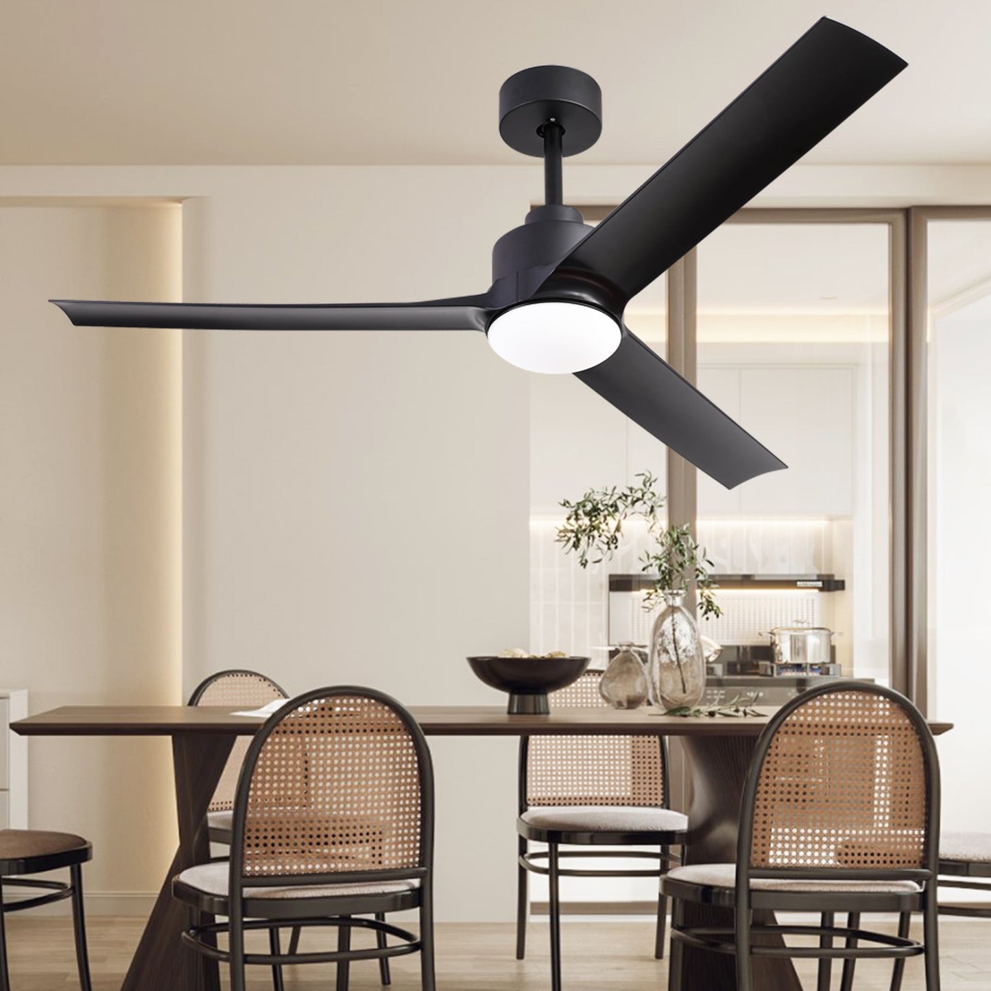 Ceiling Fans with Lights and Remote, 52" Outdoor Modern Black Ceiling Fan for Patio Farmhouse Bedroom