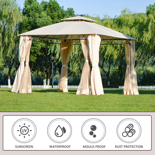 Double Tiered Grill Gazebo - 10 Ft x 11Ft Outdoor BBQ Pop-Up Canopy Tent with UV Protection & Mesh Netting for Patio Garden Backyard, Beige