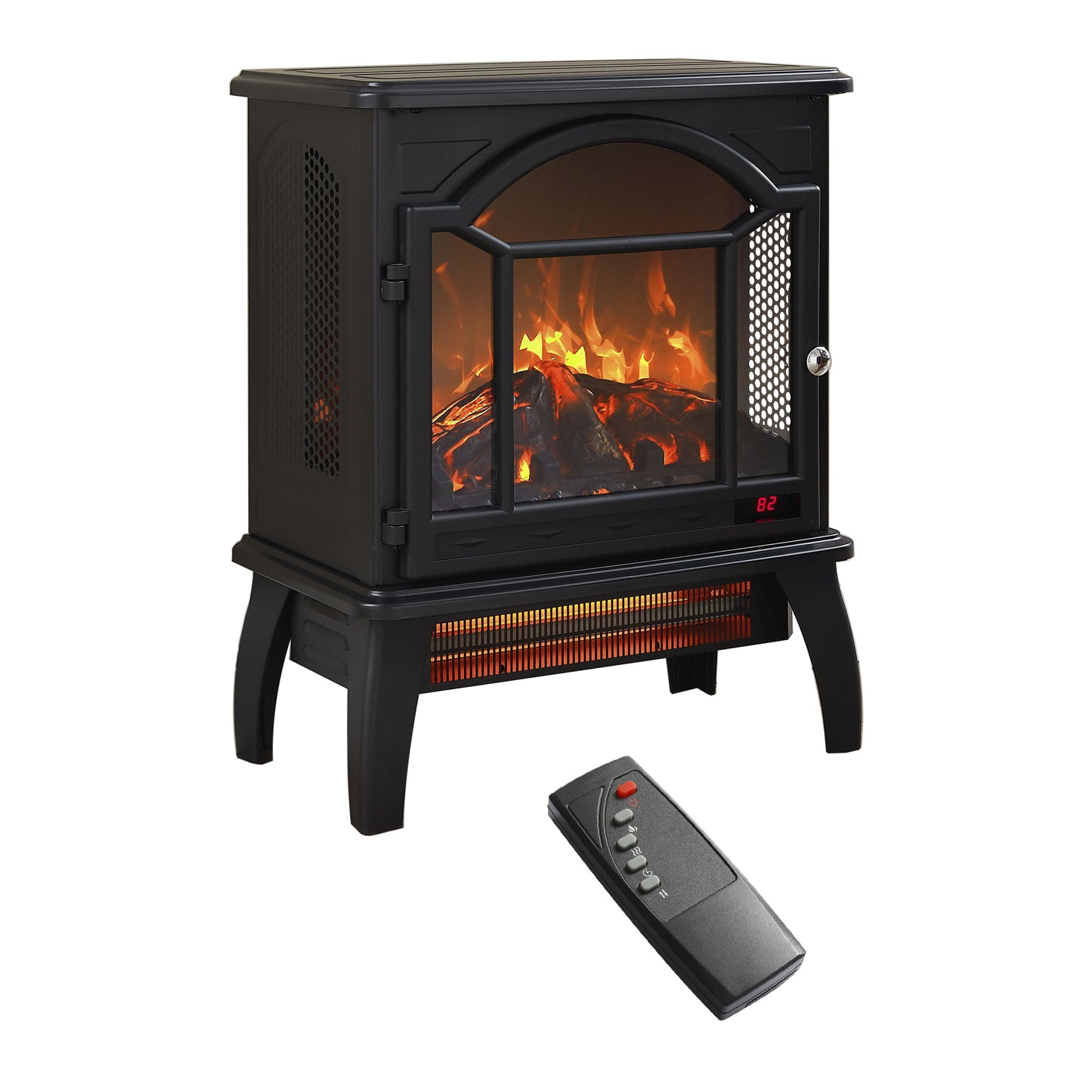 24" Freestanding Electric Fireplace Heater Stove with Remote Control, 1500W