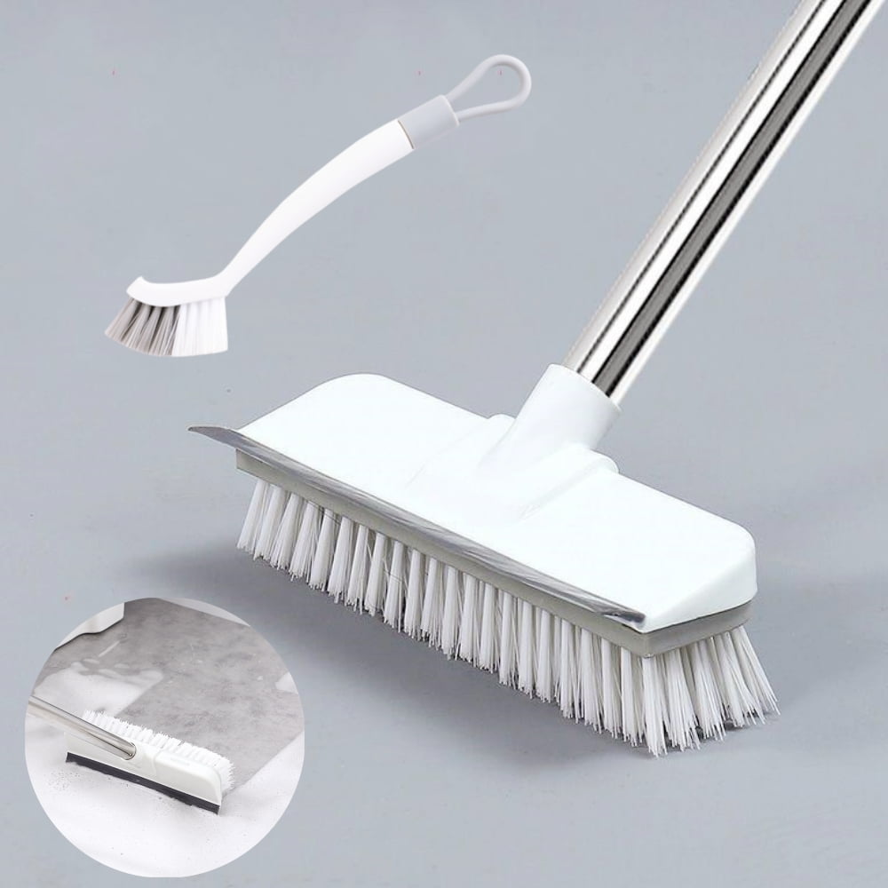 Baprem Floor Scrub Brush 2 in 1 Scrape Brush with Long Handle and Small Cleaning Brush for Bathroom Patio Garage Kitchen