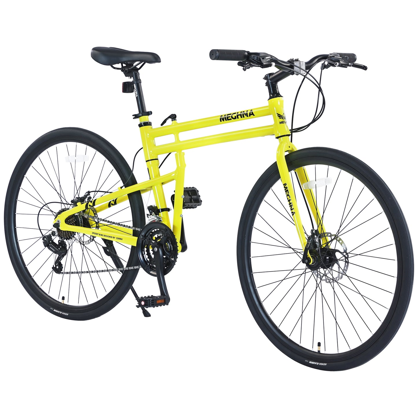 Folding Hybrid Bike 21 Speed 700C Road Bike Aluminium Alloy City Bicycle for Men Women, Yellow