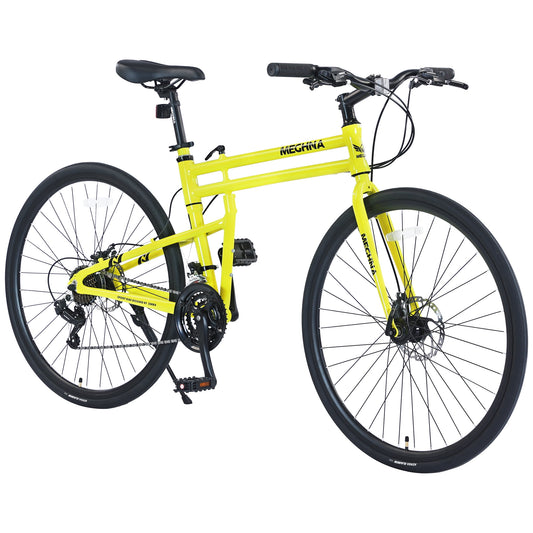 Folding Hybrid Bike 21 Speed 700C Road Bike Aluminium Alloy City Bicycle for Men Women, Yellow