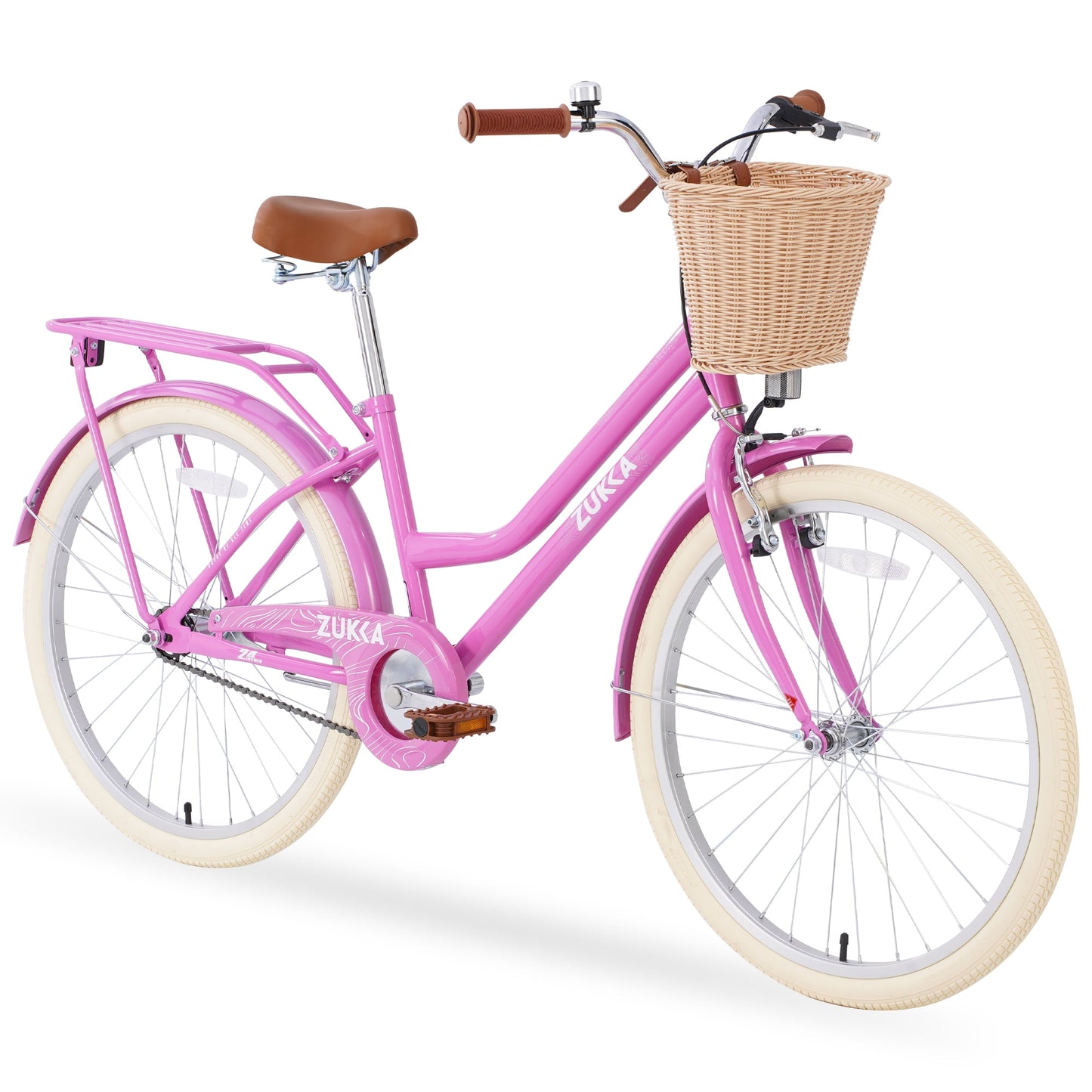 Girls Bike 24" Kids Bike with Basket, Singel Speed Steel Frame Cruiser Bike Commuter City Bicycle for Girls Women, Yellow