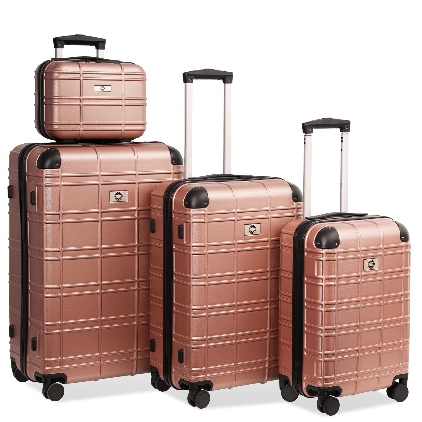 Tyethy 4 Piece Hardside Luggage Suitcase Set with TSA Lock Spinner Wheels, 12" Cosmetic Case 20" Travel Carry-On Luggage, 24" and 28" Checked Luggage, Golden Rose