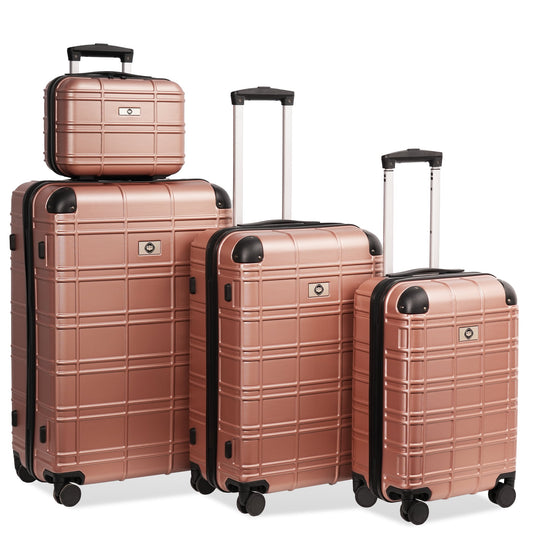 Tyethy 4 Piece Hardside Luggage Suitcase Set with TSA Lock Spinner Wheels, 12" Cosmetic Case 20" Travel Carry-On Luggage, 24" and 28" Checked Luggage, Golden Rose