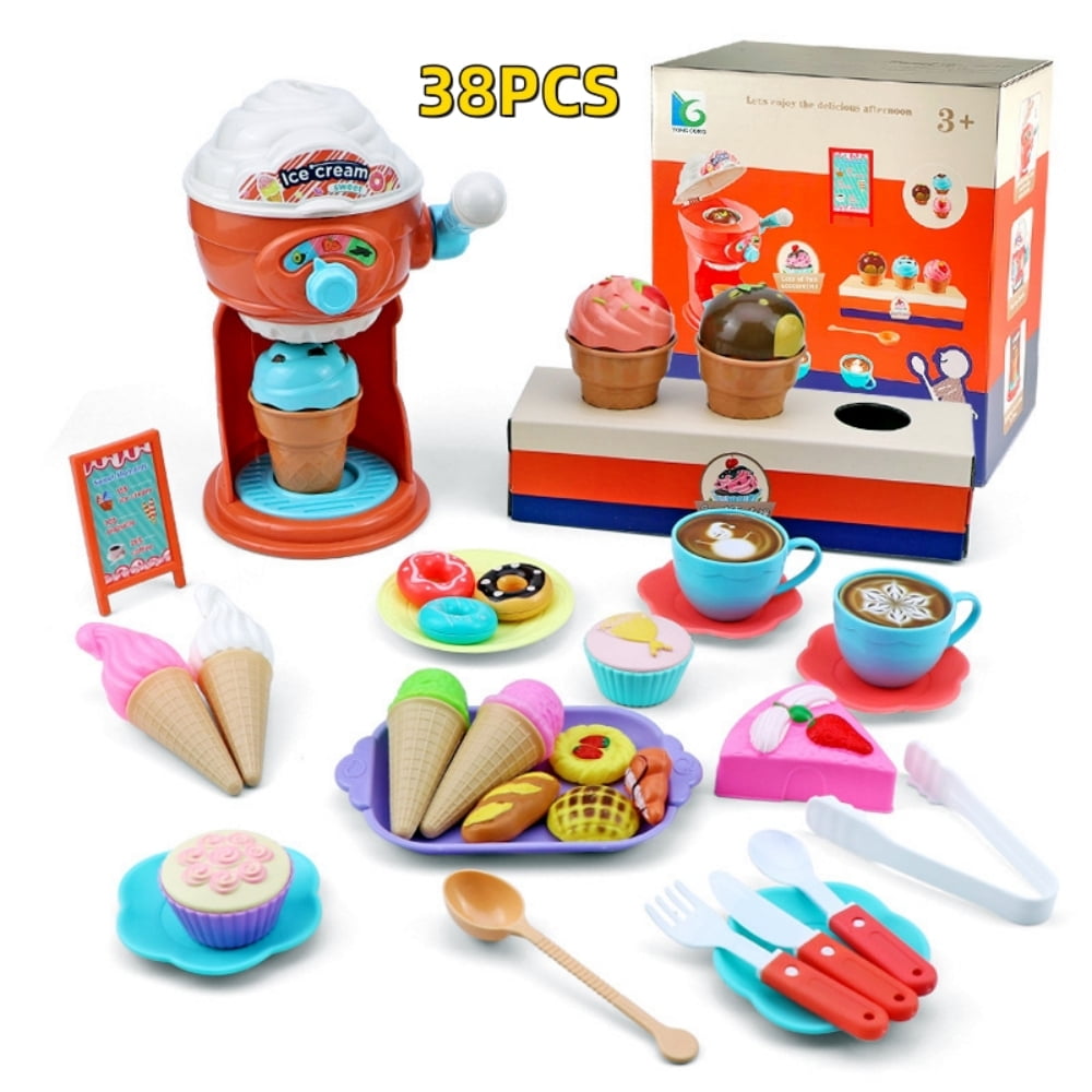 Ice Cream Toy, Pretend Play Cooking and Baking Toys, Sweet Treats Ice Cream and Donut Food Toys, 38 Pieces, Pretend Play Food Decorating Kit for Ages 4+ Kids