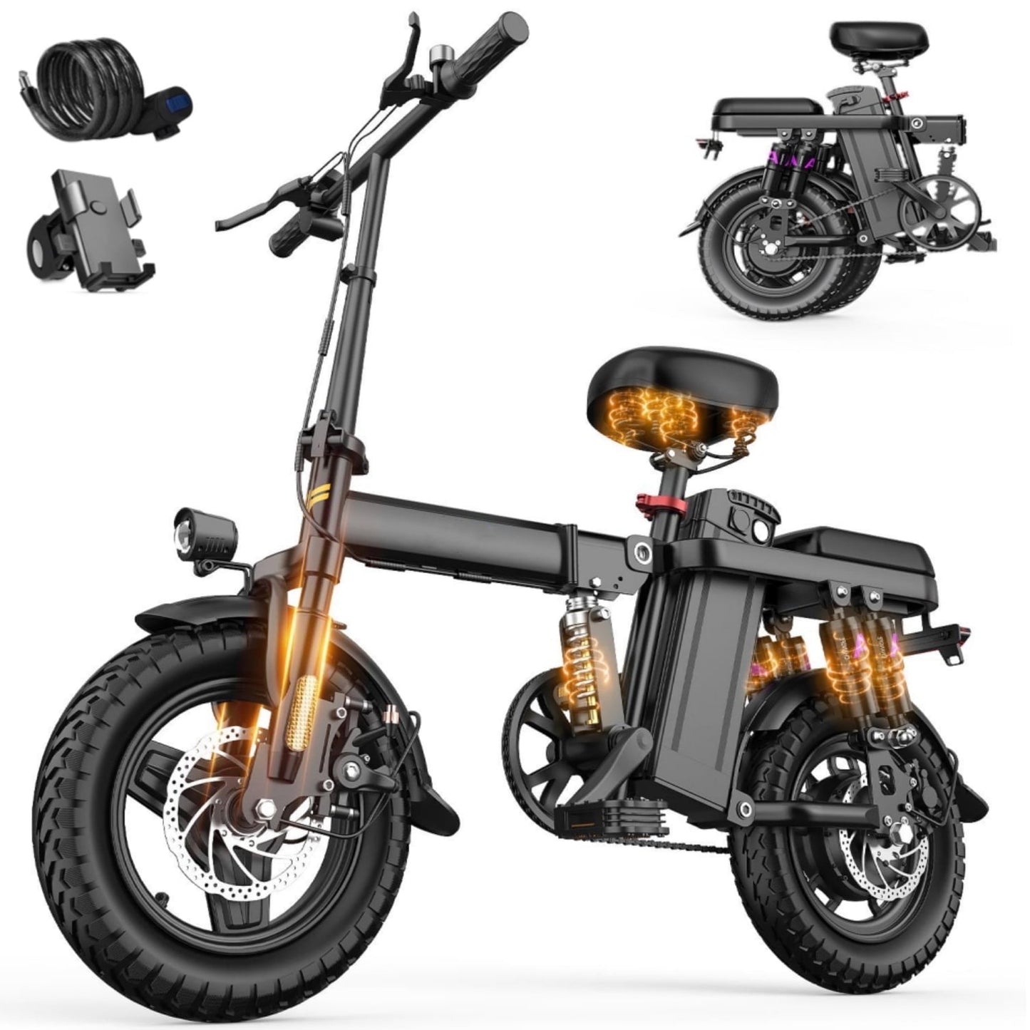 Juuar 500W Foldable Electric Bike, 14" Ebike 48V 15Ah Electric Mountain Bike for Men Women, UL2849, Pink