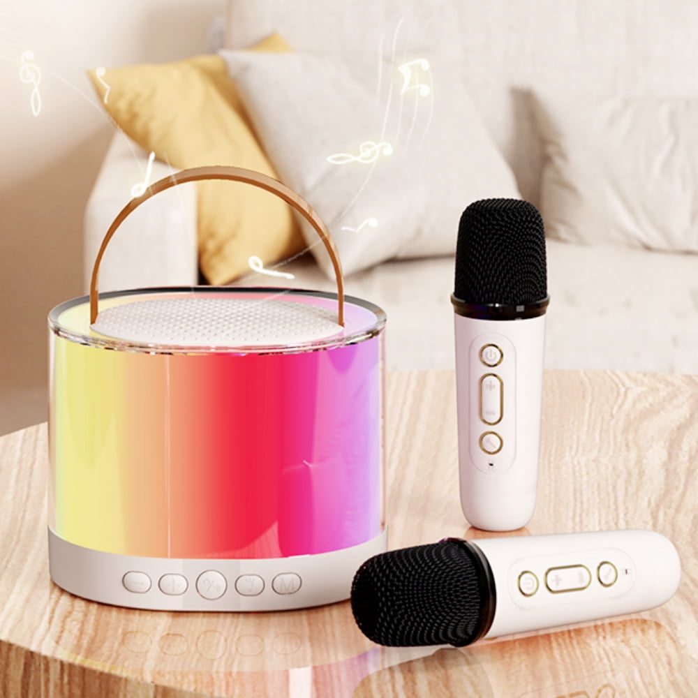 Karaoke Machine for Kids Adults, Portable Bluetooth Speaker with 2 Wireless Microphones, Mini Karaoke Toys Gifts for Girls Birthday Party, Beige