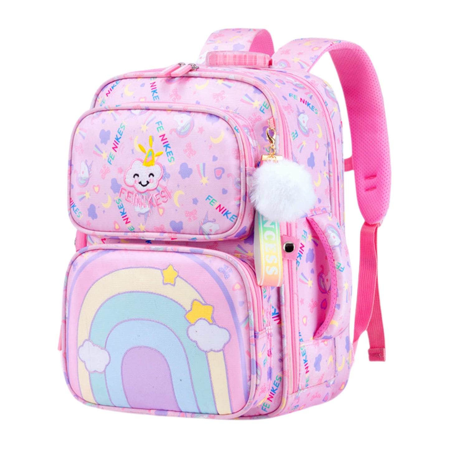 Tyethy Girls Backpack Cute Rainbow School Bag Large Multi-pockets Kids School Backpack Bookbag for Children, Pink