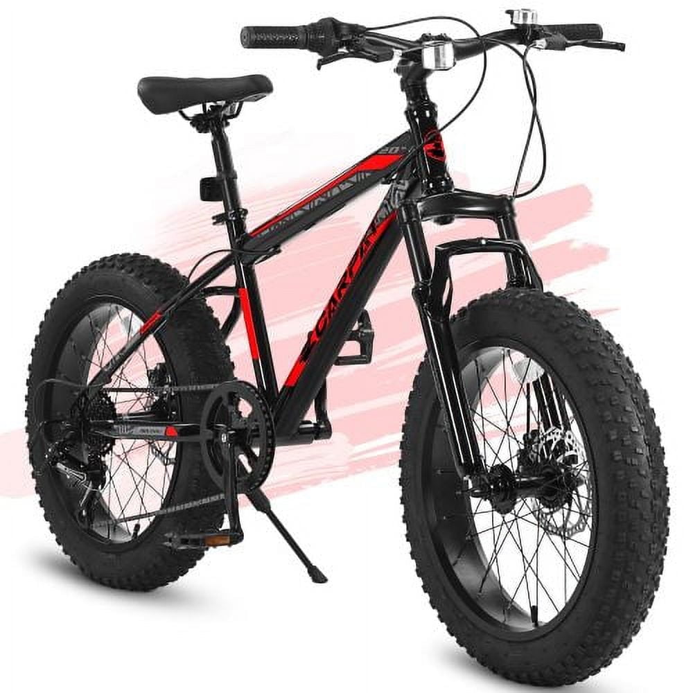 Tyethy Kids' Bike 20 inch Wheels 7 Speed Fat Tire Bicycles ,4" Wide Fat Tire Snow Mountain Bike for Children Ages 8-12 Year Old ,Red