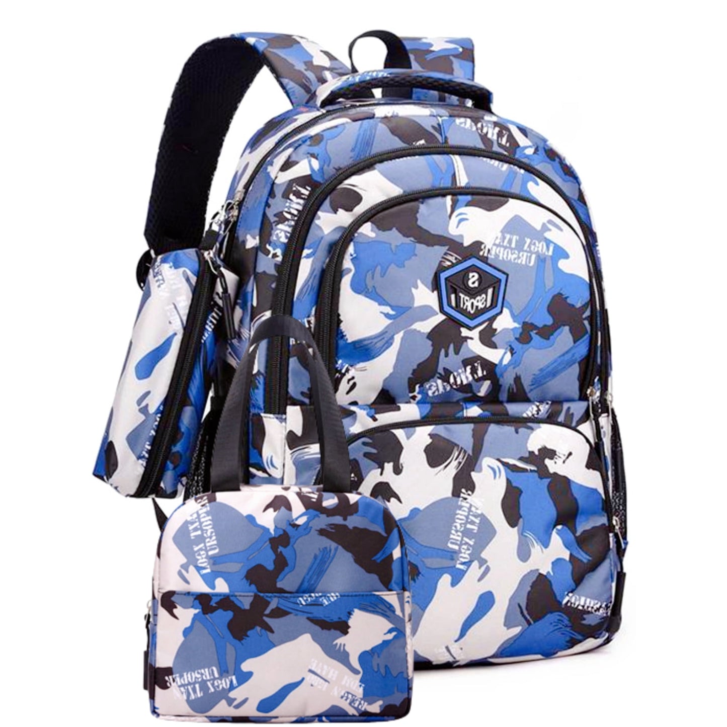 Tyethy Kids Backpack for Boys, 3Pcs School Bag Set with Crossbody Bag and Pencil Case, Blue