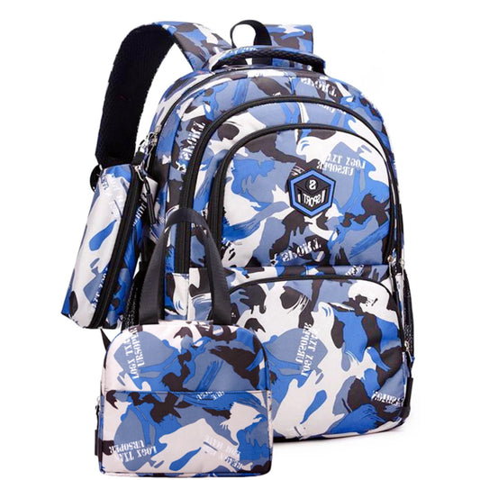 Tyethy Kids Backpack for Boys, 3Pcs School Bag Set with Crossbody Bag and Pencil Case, Blue
